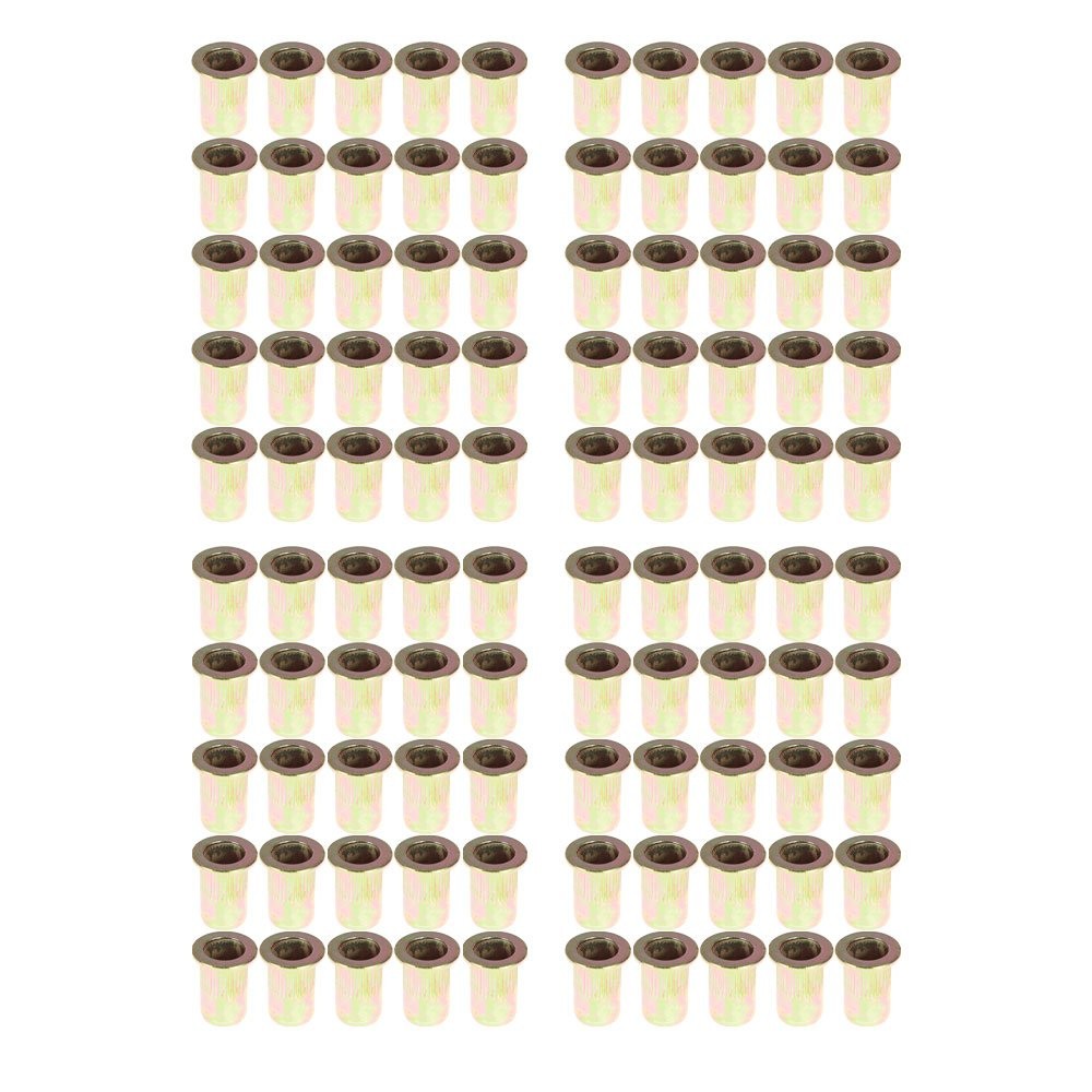 100 Pack M6 Metric Carbon Steel Rivet Nut Flat Head Threaded Insert Nutsert