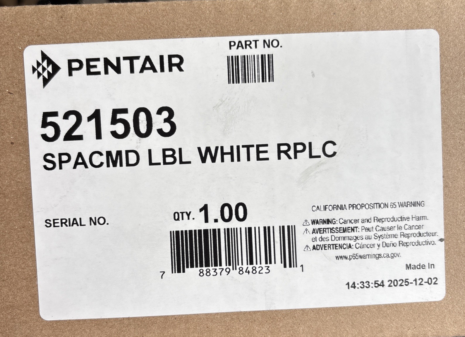 Pentair SpaCommand Label Set 521503