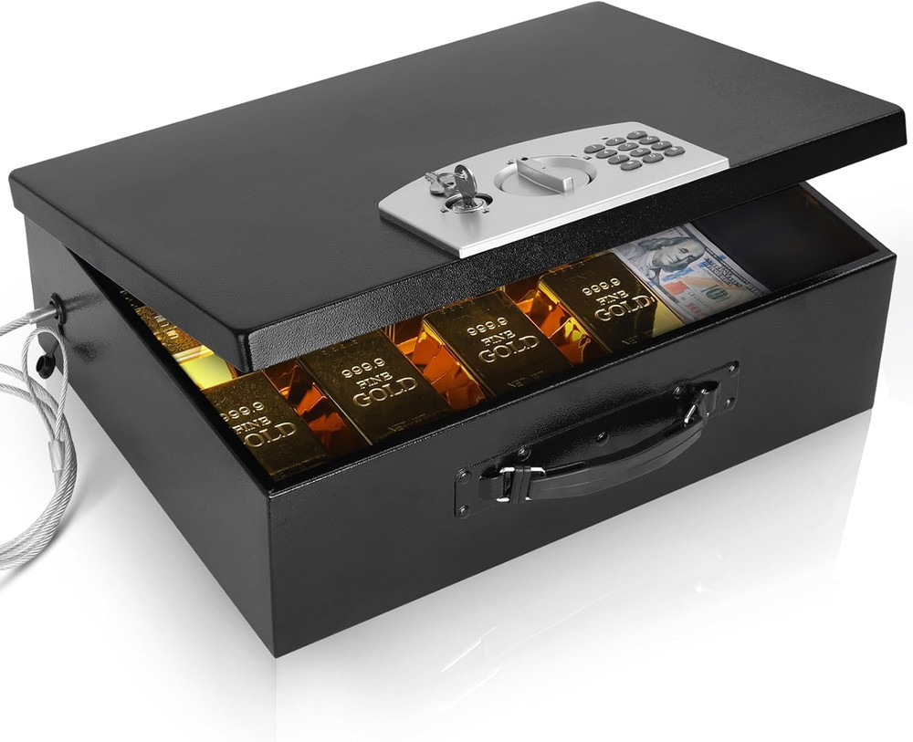 Portable Metal Safe Box with Digital Code Lock,Fire Resistant Storage for Docume