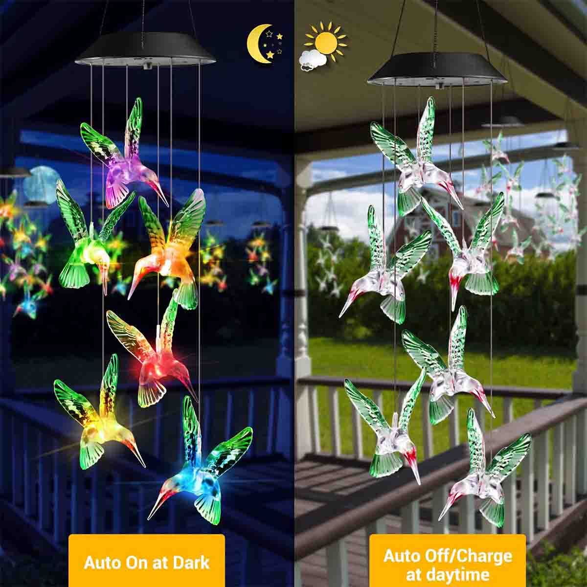 Hummingbird Solar Wind Chimes Color Changing Solar Mobile Lights Waterproof LED