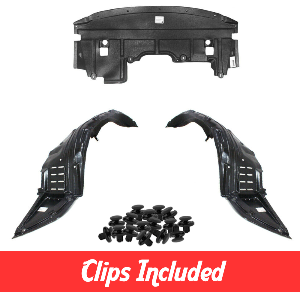 Front Fender Liner & Lower Engine Undercover Set w/ Clips For 2009-2014 Maxima