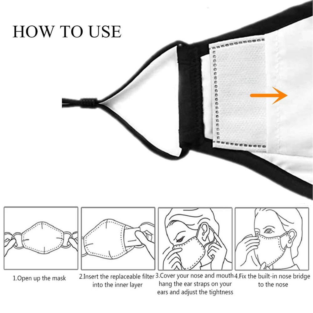 Reusable Cotton Cloth Face Mask w/ 2 filter inserts: Fully Adjustable, Washable