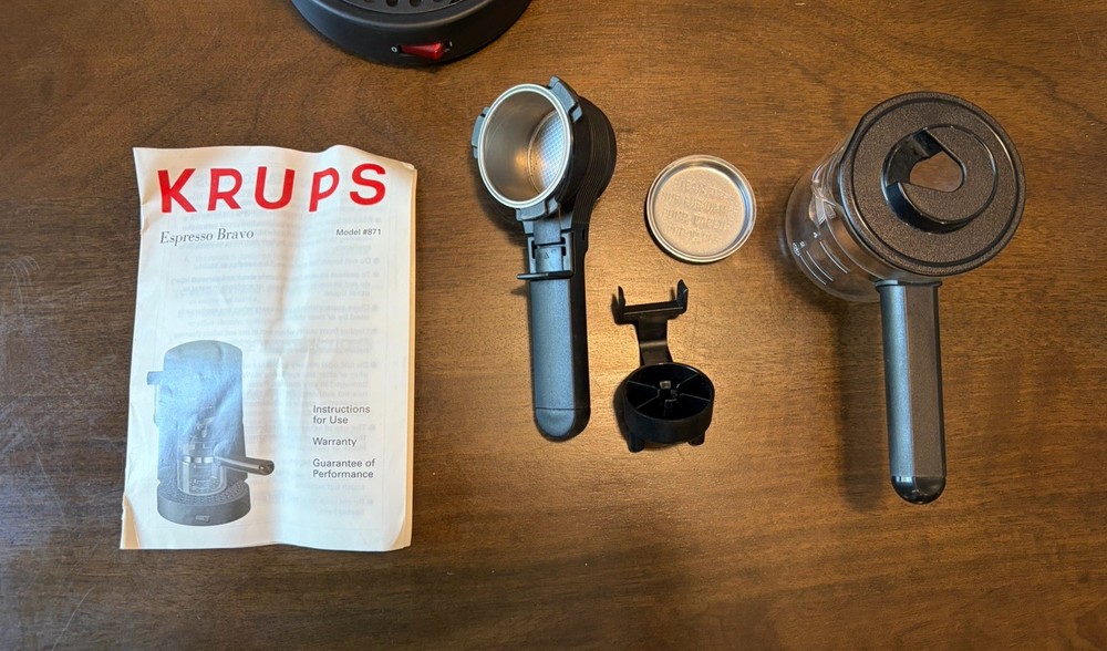 Krups Espresso Maker Model 871 with Accessories, Tested. Missing Piece On Handle