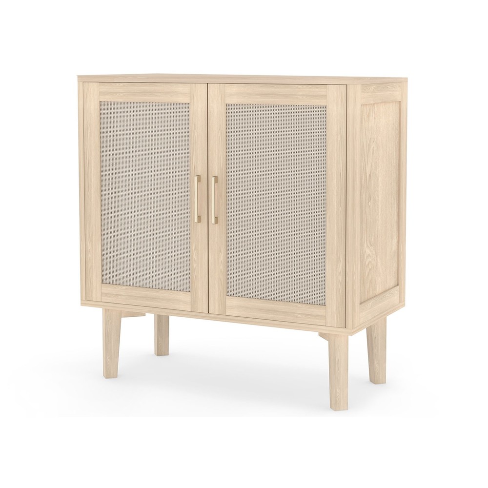 Buffet Cabinet With Rattan Decor Doors Solid Wood Feet Multifunctional PHPF