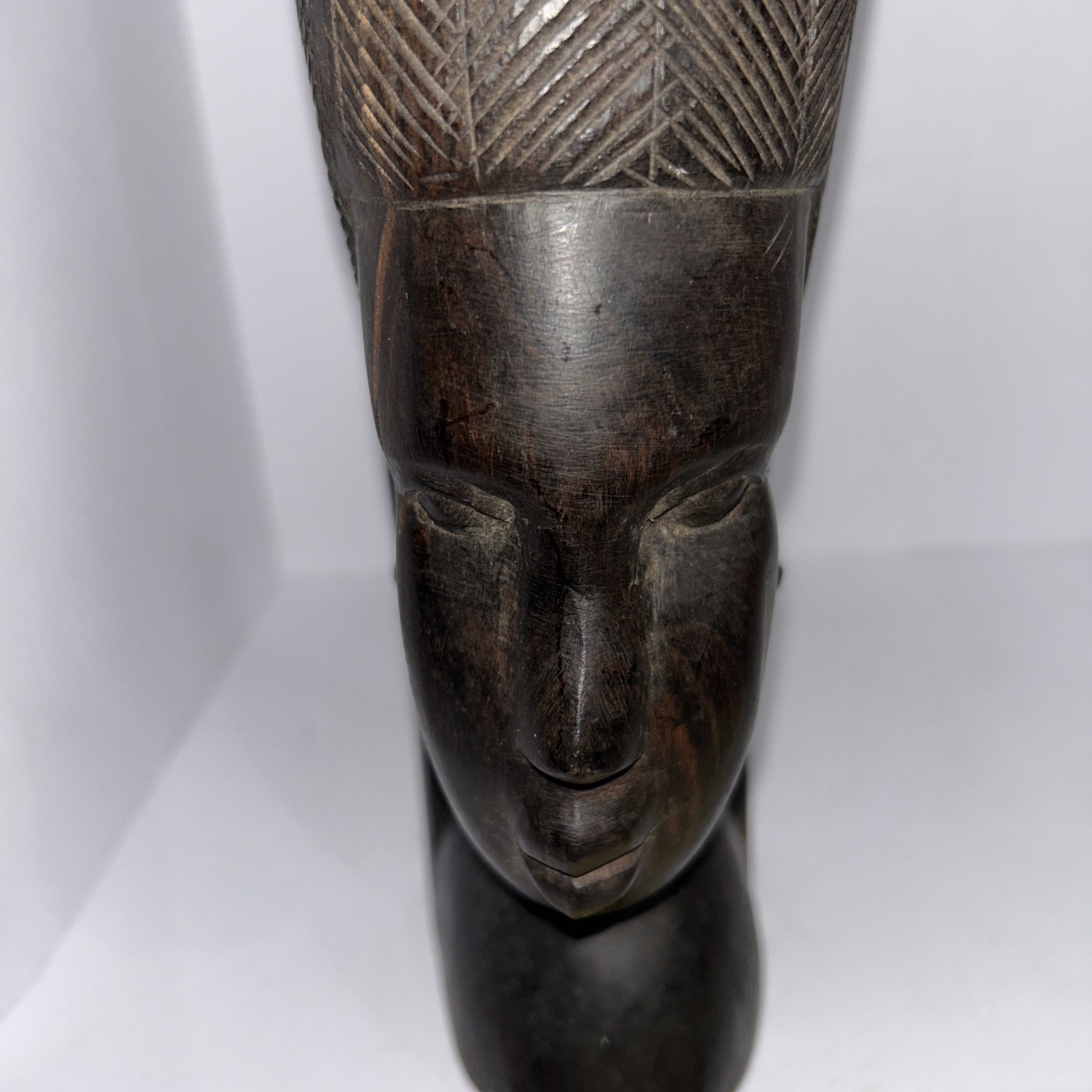 Vintage African Wooden Hand-Carved Tribal  Sculpture Statue Bust Bookend Decor