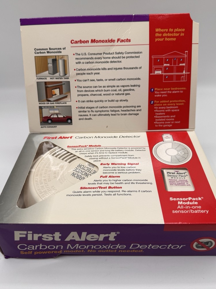 First Alert Carbon Monoxide Detector Self Powered Extra Sensitive With Silencer