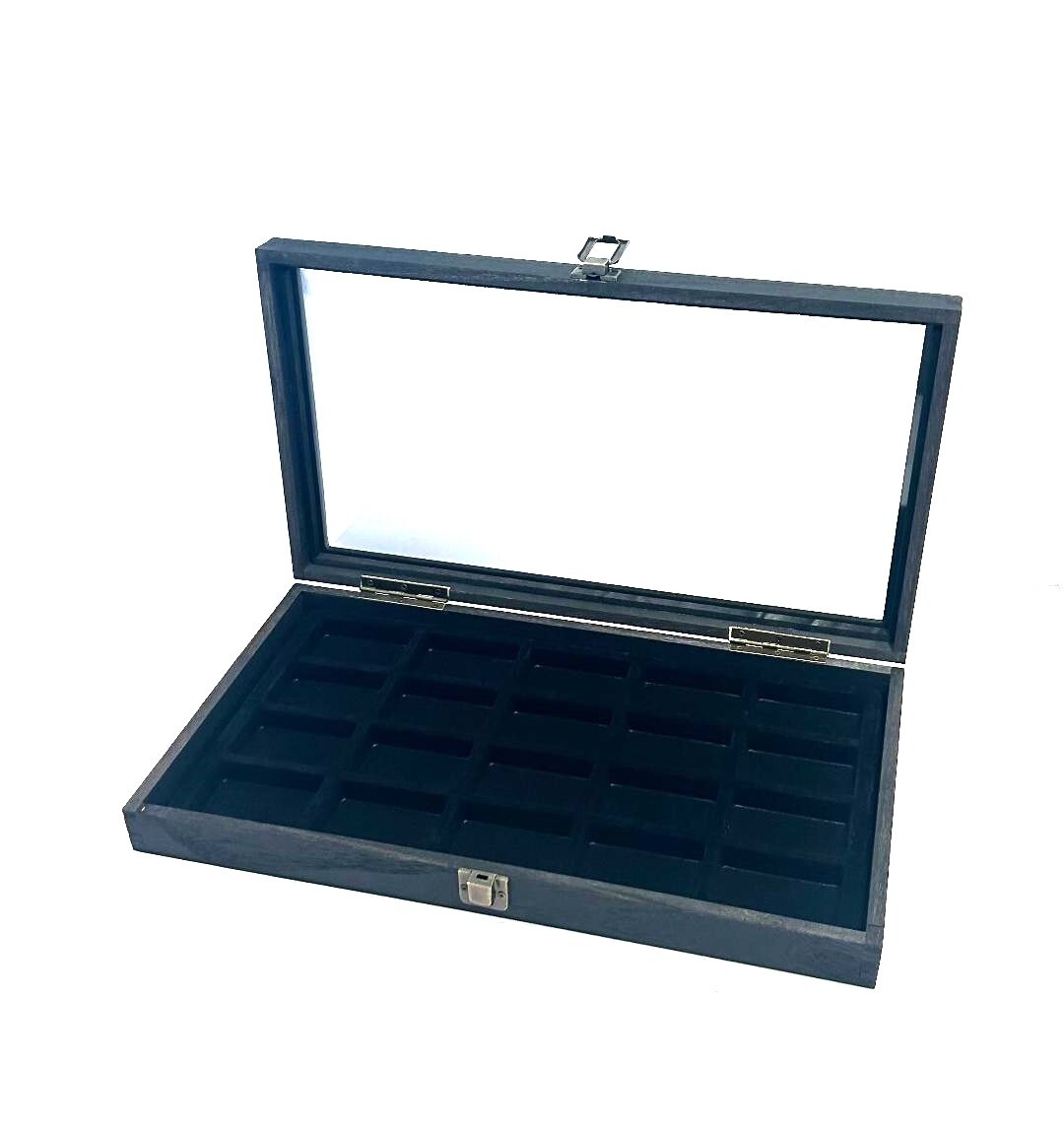 Rustic Black Stained Wood 20 Space Arrowhead Relics Display Storage Box Case