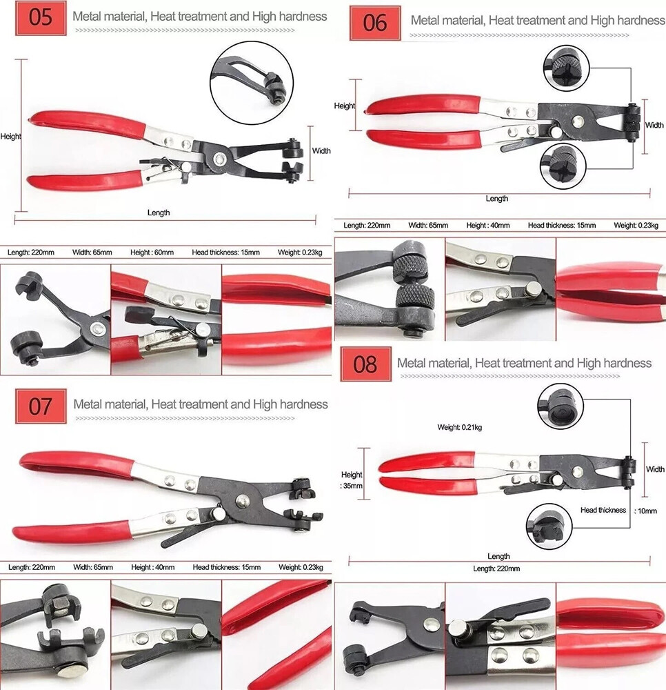 10Pc Hose Clamp Clip Remover Pliers Wire Long Reach Kit Fuel Oil Water Hose Tool