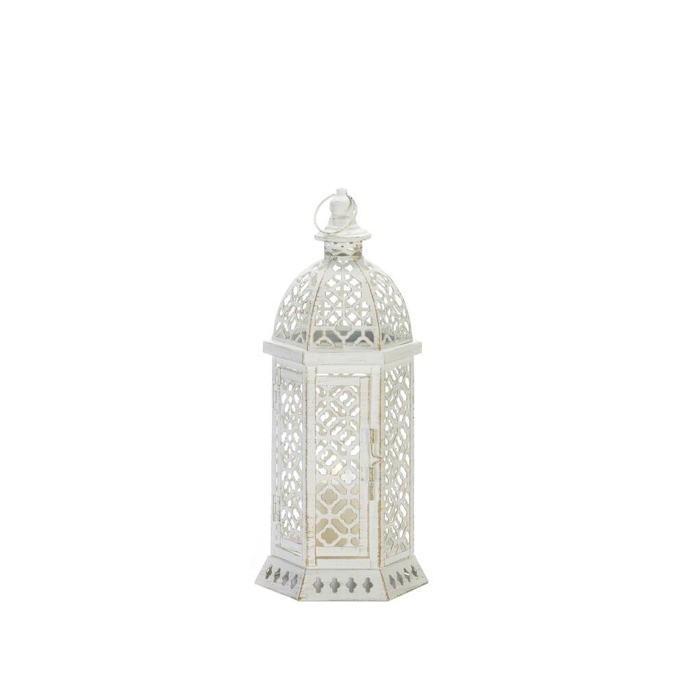 CUTWORK HEXAGON LANTERN - 15 1/2" HIGH - IRON