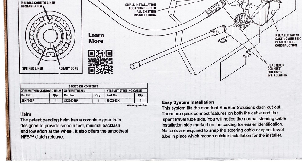 12ft SeaStar Xtreme NFB No Feedback Mechanical Rotary Steering Kit Single Cable