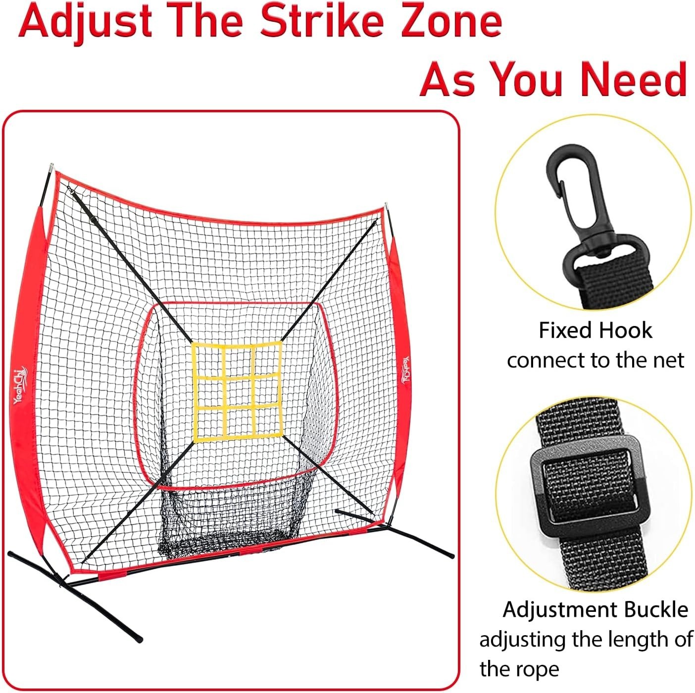 7×7FT Baseball Net with Batting Tee and Strike Zone Target, Portable Hitting ...