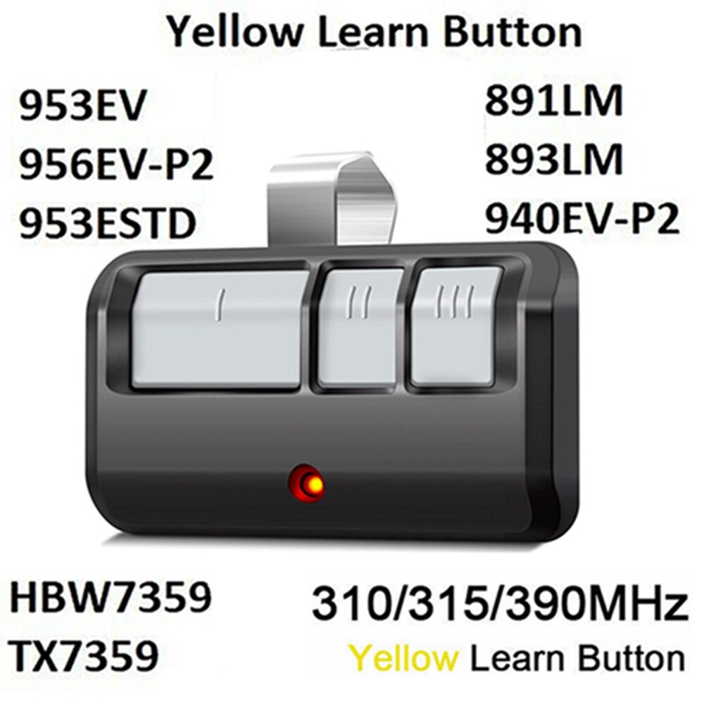 1-5pc For Chamberlain 953ESTD 3Button Garage Opener Remote - Yellow Learn Button