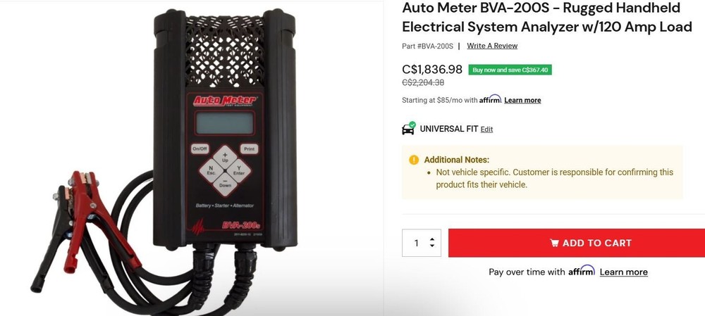 Auto Meter BVA-200s Hand Held Battery and Electrical System Analyzer