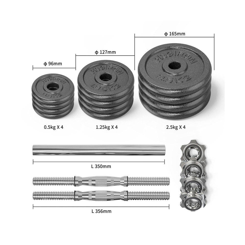 PROIRON 44Lbs Cast Iron Adjustable Dumbbell Set Hand Weight with Solid Dumbbe...