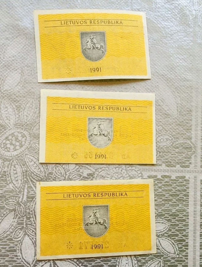 Lithuania 1991 Talonas full banknote set with text on BOTTOM UNC