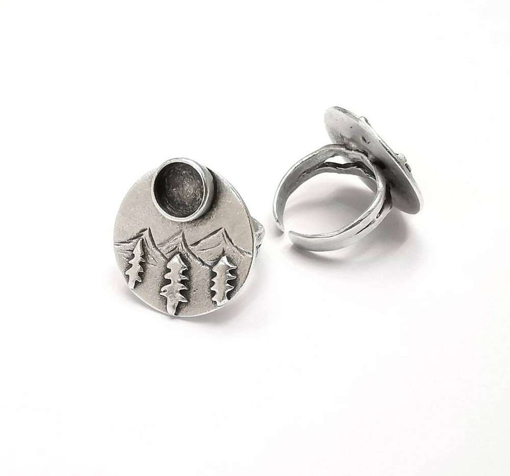 Pine Tree Mountain Blank Silver Ring Setting Cabochon Mounting Adjustable G26800