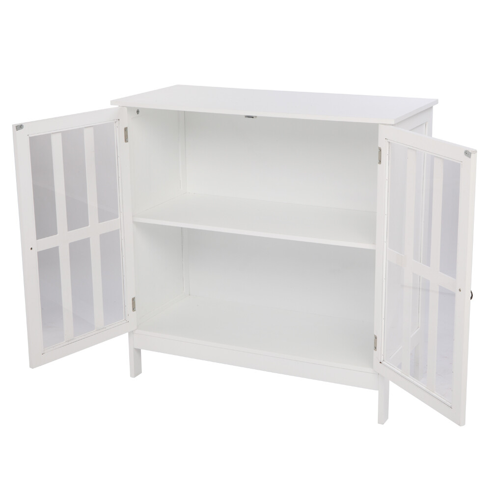 Buffet Cabinet Kitchen Sideboard Storage Transparent Double Door White Table