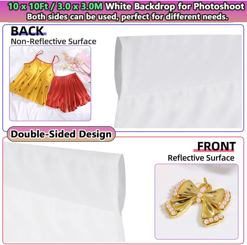 Photo Backdrop White 10 x 10ft, White Backdrop for Photoshoot, Solid White Ph...