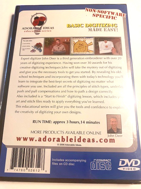 John Deer’s ADORABLE IDEAS - Basic Digitizing Made Easy DVD & CD - NEW