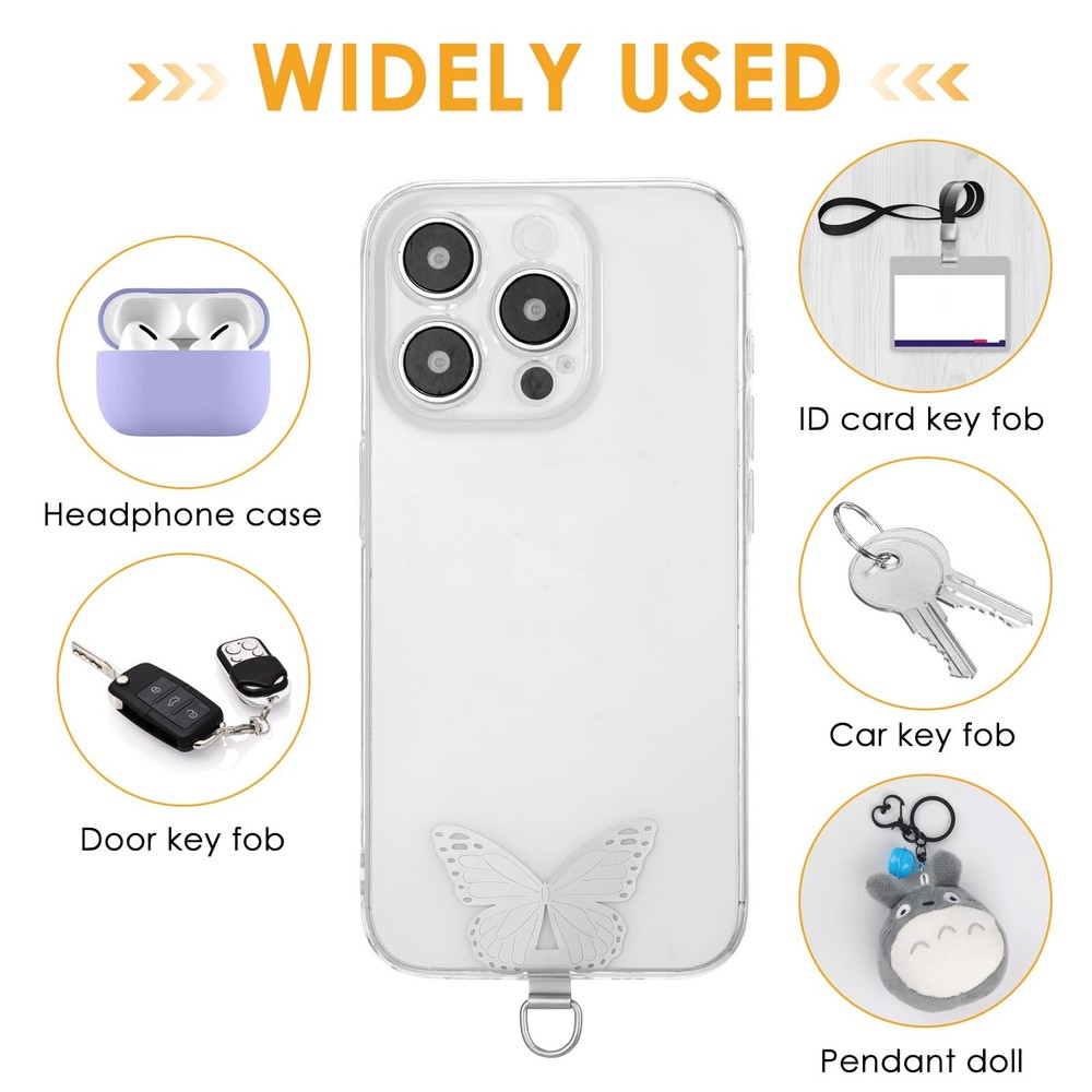 Mabor 2 Pcs Phone Tether Tab for Smart Phone, Butterfly One Size, Silver