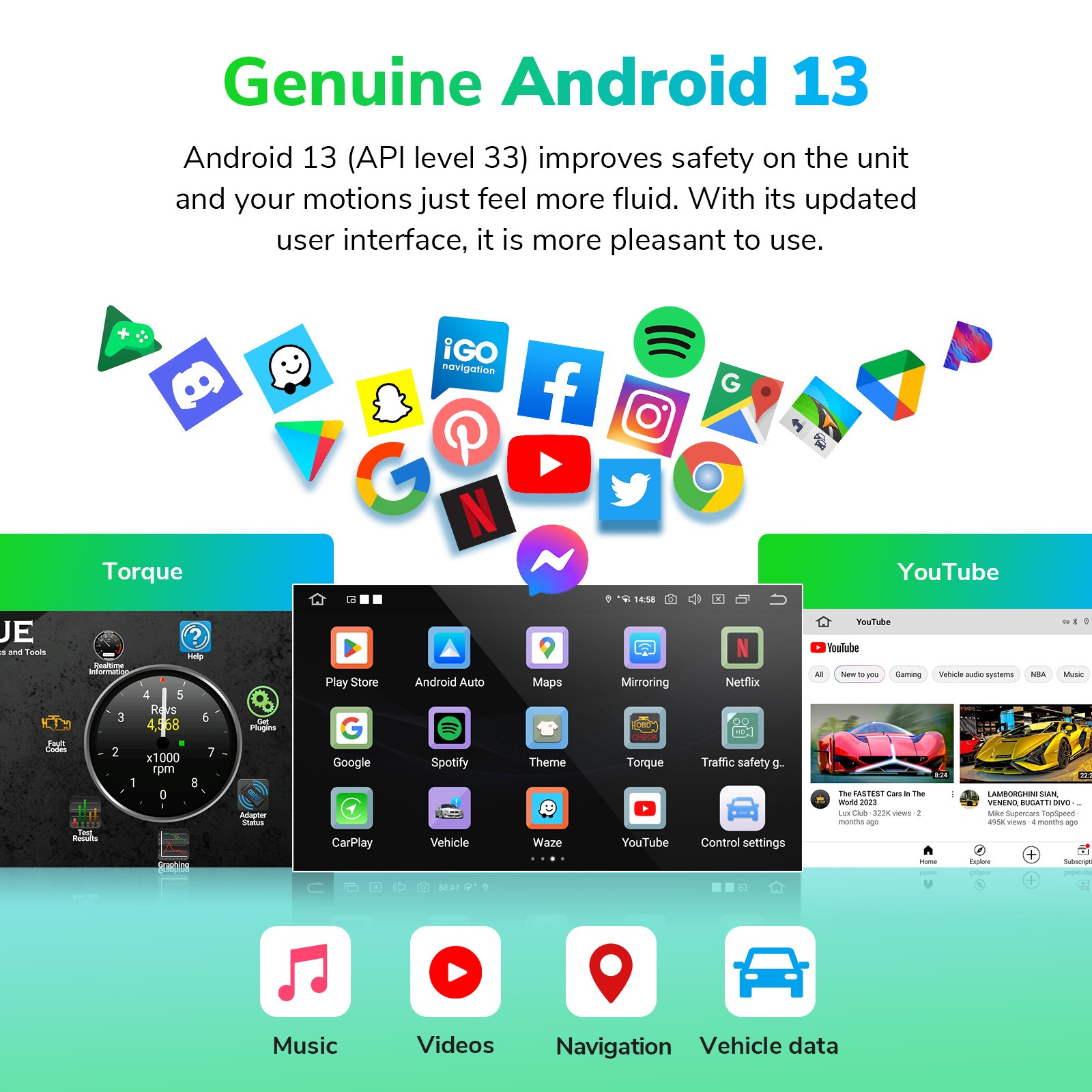 10.1" QLED Double DIN Head Unit Android Car Stereo Apple CarPlay GPS Navigation