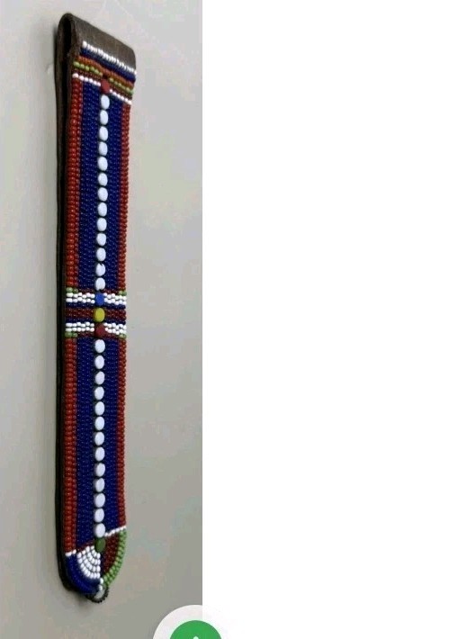 Antique African Maasai Beaded Leather Strap 8" Petina & Handbeading - Decorative