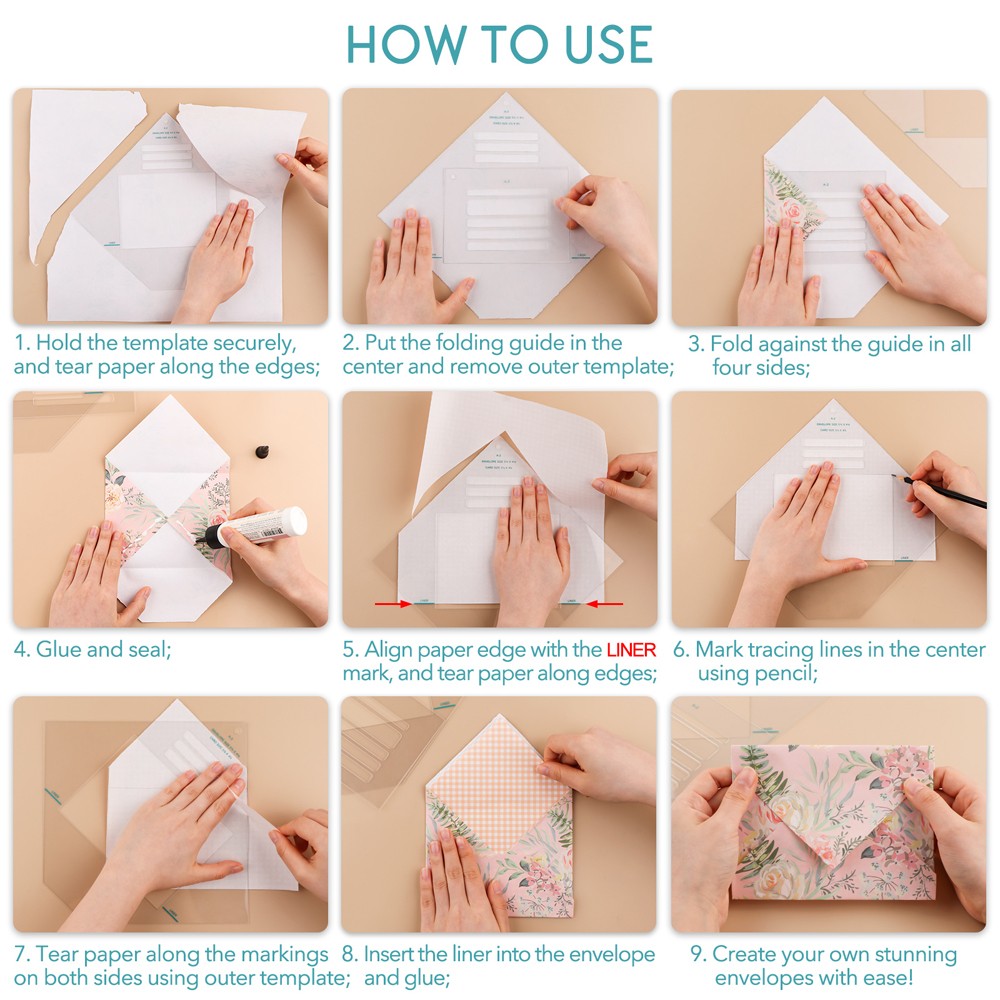 17pcs/Set Envelope Tear Templates Envelope Maker Guide DIY Scrapbooking Tool Kit