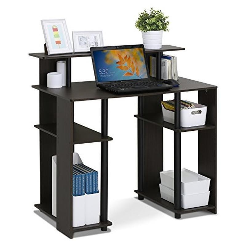 Simple Design Computer Writing Desk W/ Shelf Lightweight Sturdy PVC Tubes Walnut