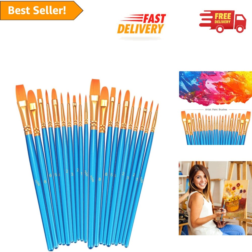 20-Piece Round-Pointed Nylon Paint Brush Set - Versatile Art Essentials