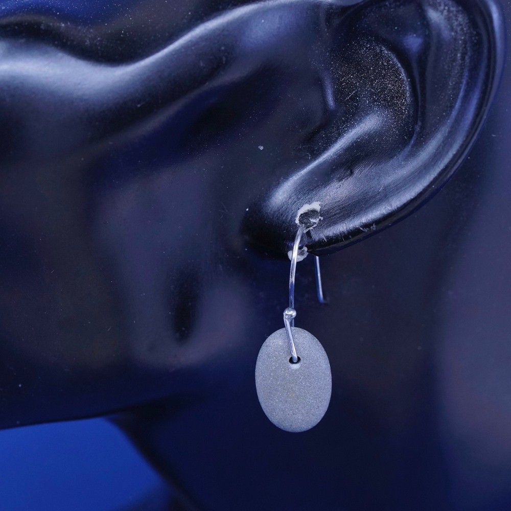 Vintage sterling silver handmade earrings, solid 925 silver hooks with stone