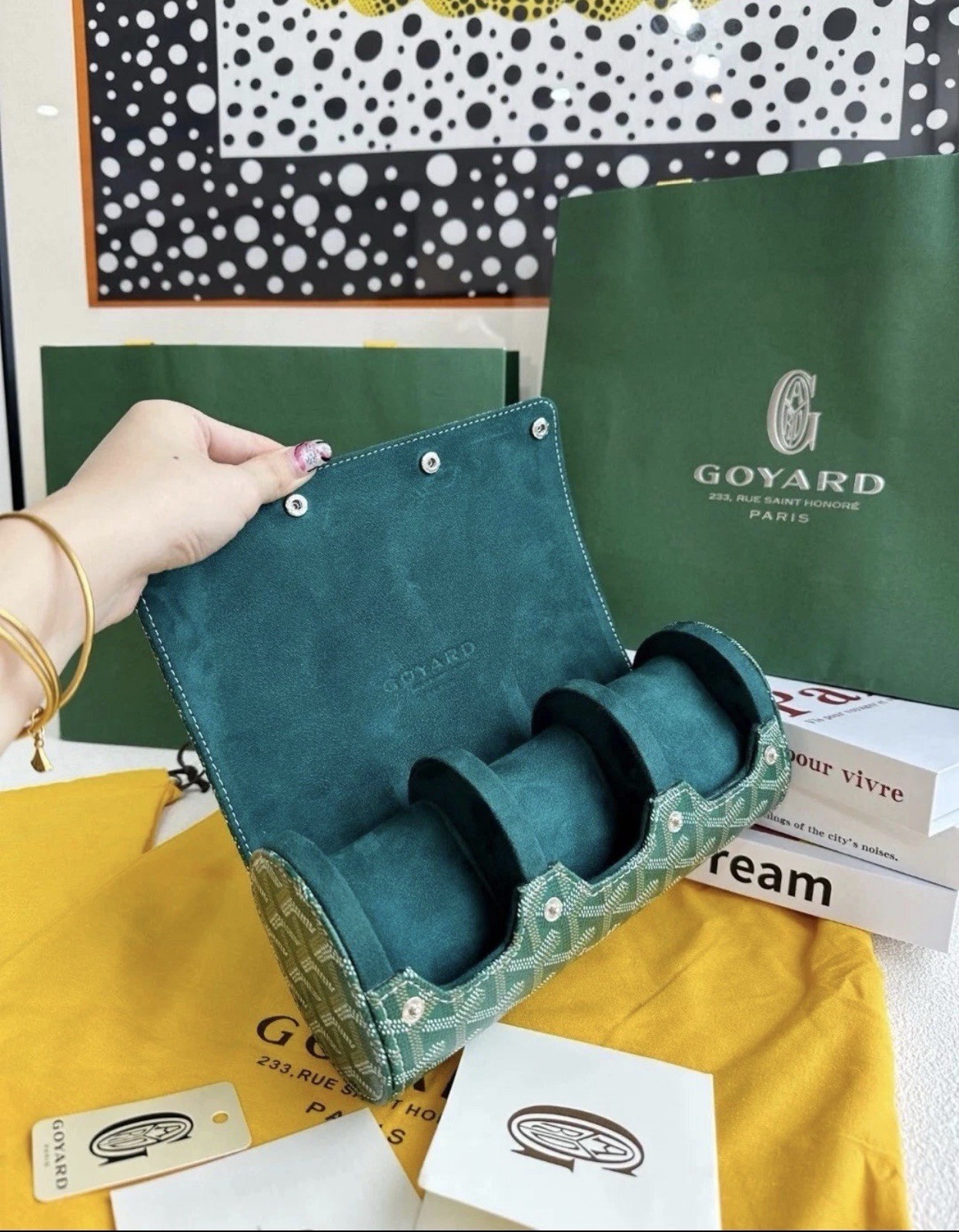 Goyard Travel Watch Case 3 Holder Black Leather