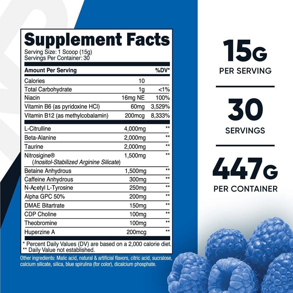 Nutricost Pre-X, Xtreme Pre-Workout Powder Complex, Blue Raspberry, 30 Servings