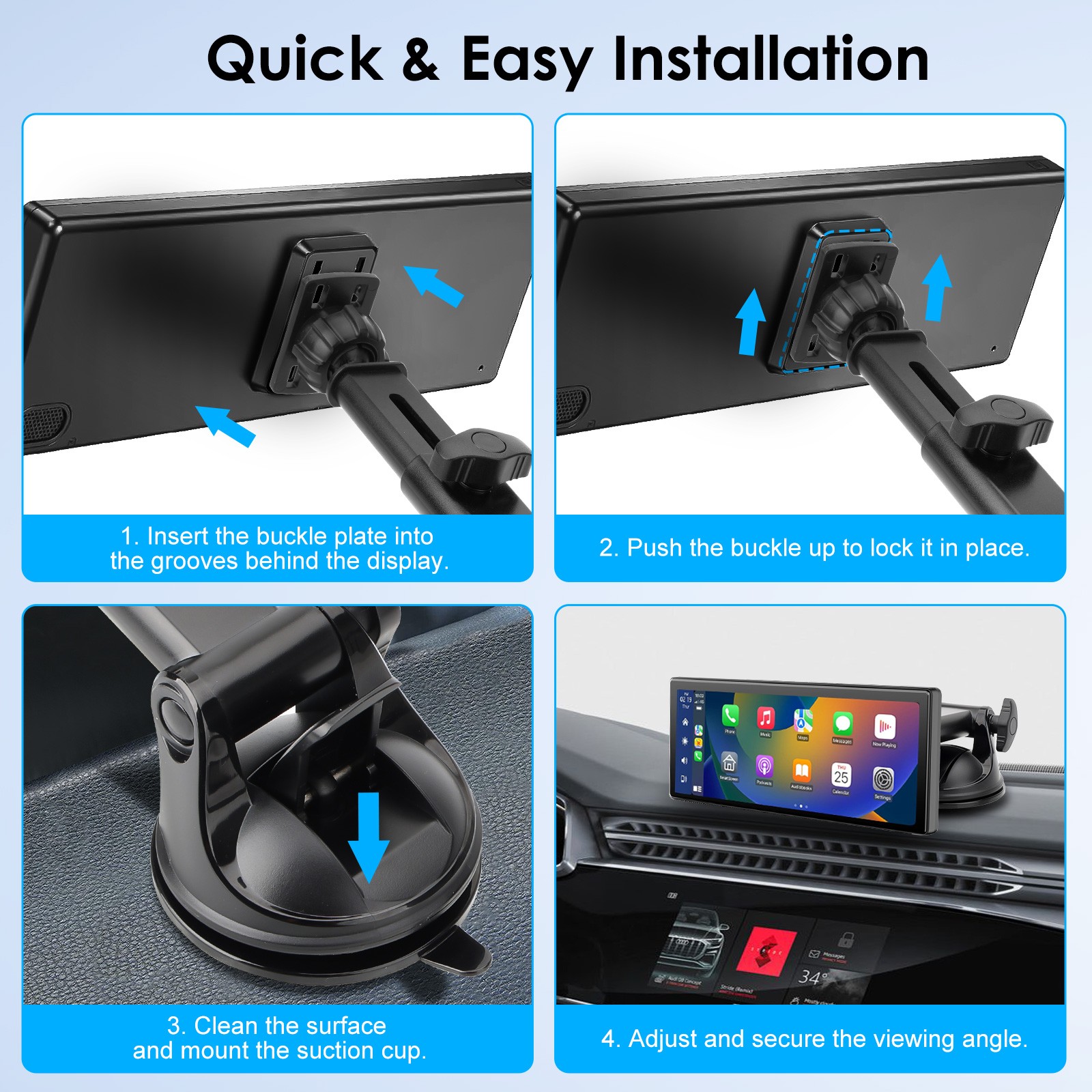 7-11"CarPlay Screen Holder 360° Rotation Dash & Windshield Monitor Display Mount