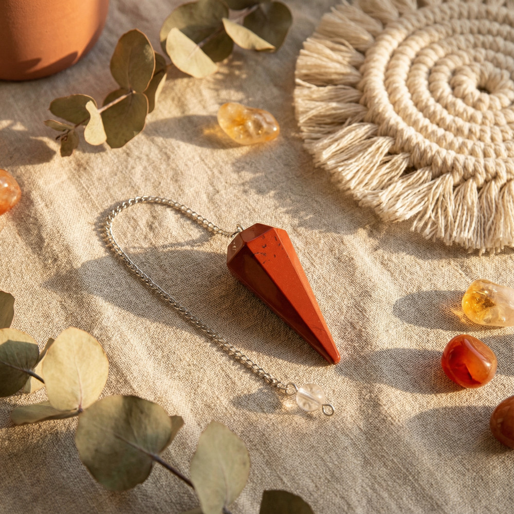 Premium Red Jasper Crystal Pendulum | Root Chakra Balancing Tool for Grounding