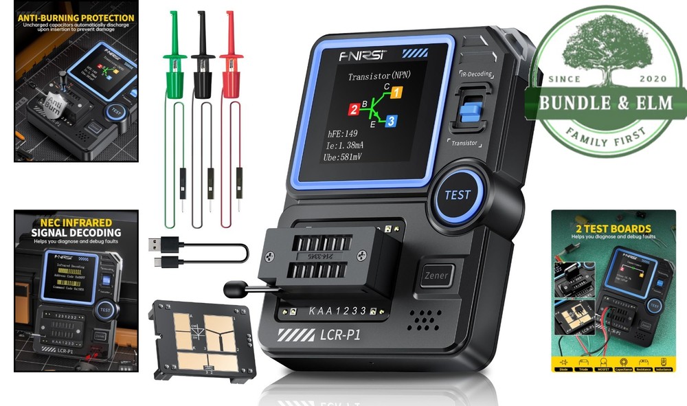 Battery Powered Electronic Component Tester with Color Screen and Data Line