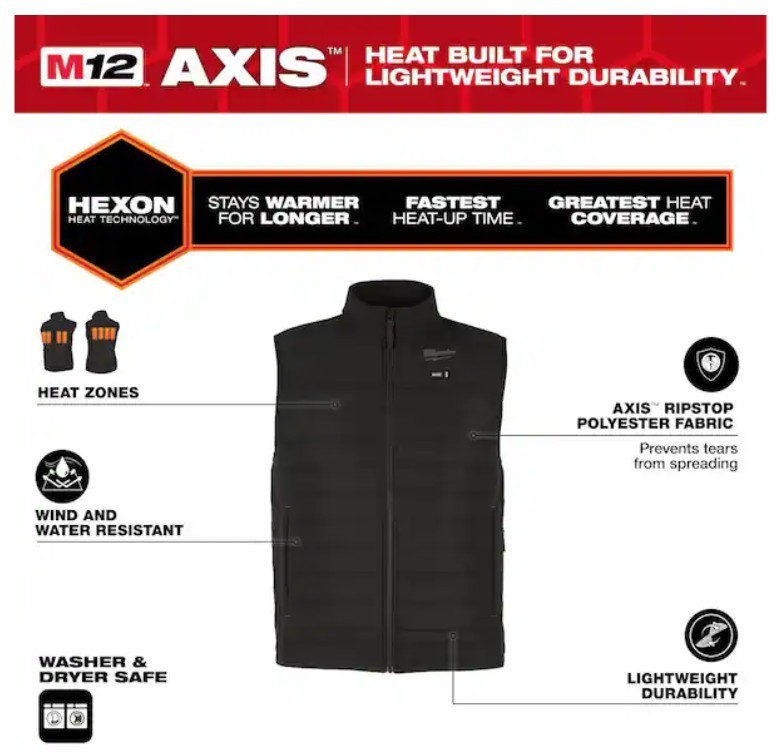 NEW Milwaukee Men's LARGE M12 Axis Black Heated Vest Kit M300B-21L
