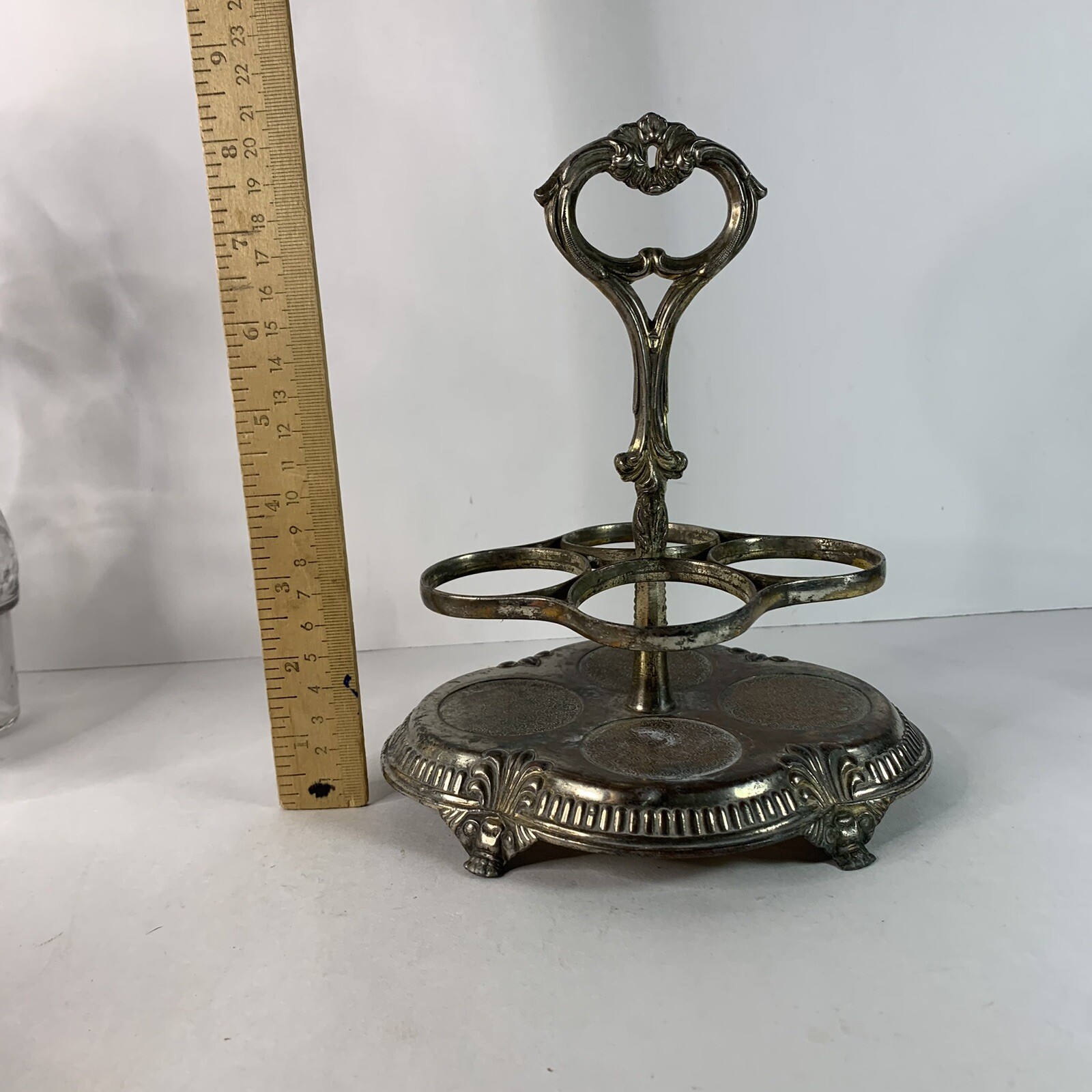 Antique Victorian Silver Plated Cruet Condiment Set Caddy Etched Glass Server