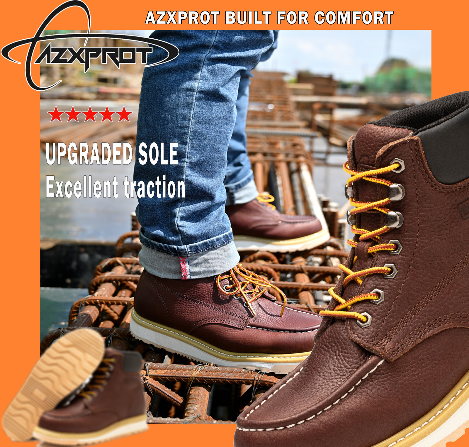 Mens Safety Work Boots 6 inch Soft Toe Wedge Sole Waterproof Shoes