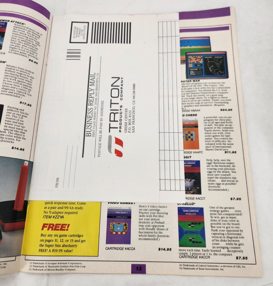 TI-99/4A Fall 1986 Triton Products Vintage Computer Software Catalog