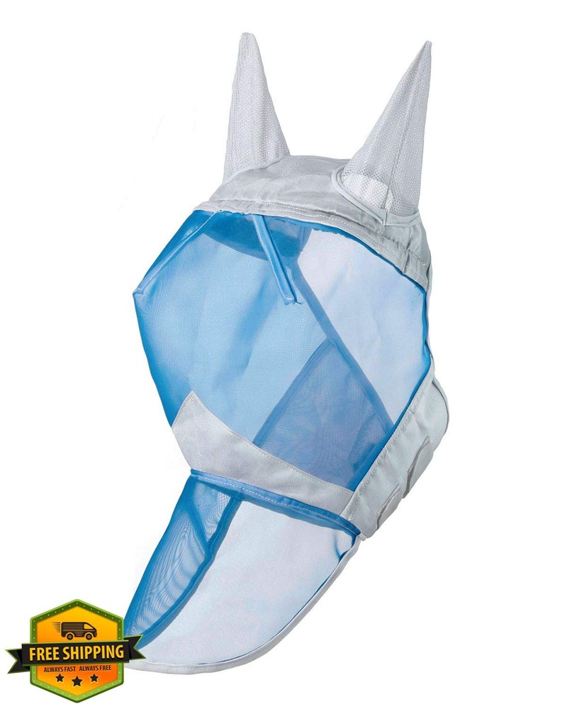 CareMaster L Full Face Fly Mask Fleece Padding Silver Blue