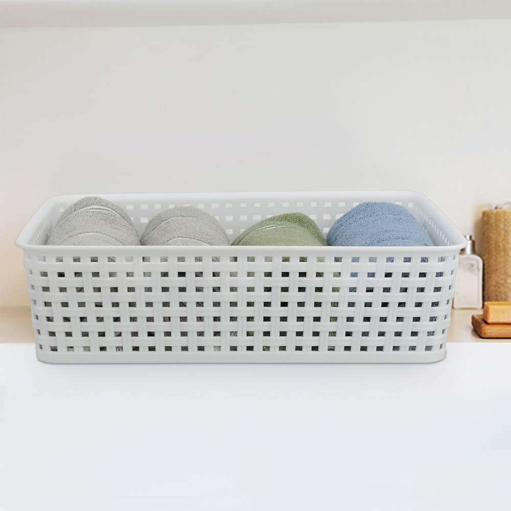 4-Pack White Plastic Basket Trays, Shallow Paper Storage Baskets