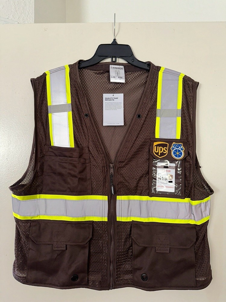 Brown safety vest reflective with pockets