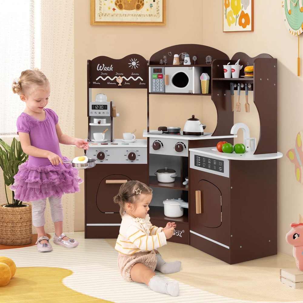 Corner Kitchen Playset w/ Coffee Machine Oven Microwave Washing Machine