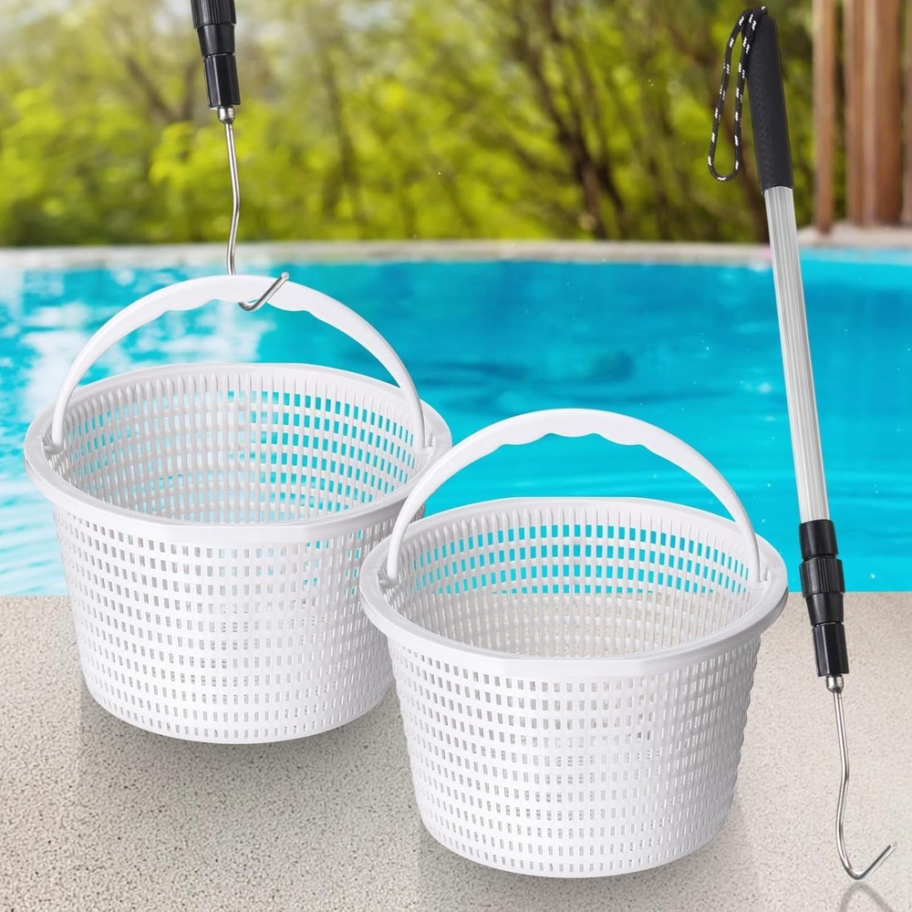 Rip-Resistant Pool Skimmer Baskets with Extendable Hook for Quick Debris Removal