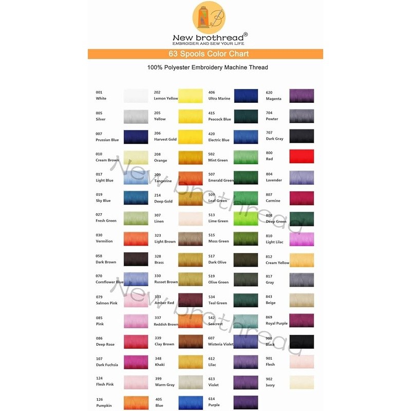 63 Spools 500m Polyester Embroidery Thread Set Color Card Durable Machine Wash