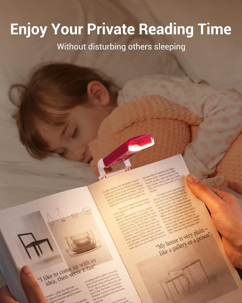 USB Rechargeable Book Reading Light, Warm White, Brightness Adjustable, LED Clip