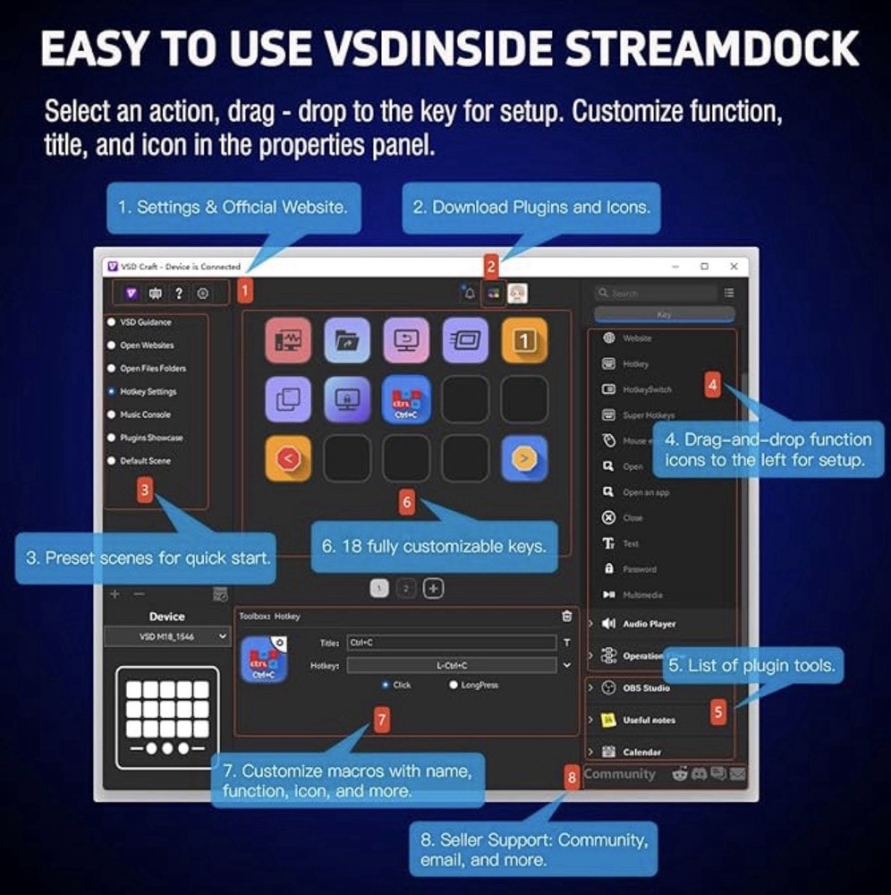 Stream dockStream Dock Streaming Console & Hub customizable LCD Macro keys Conte