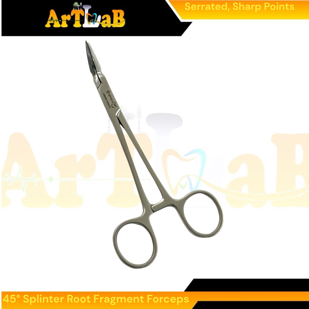 45° Splinter Root Fragment Forceps,5.5", Serrated Sharp Tips, German Steel (1pc)