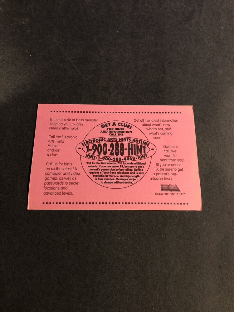 Electronic arts Nintendo Sega Hint Insert