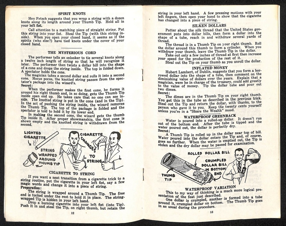 "50 Tricks with a Thumb Tip" Milbourne Christopher Magic Booklet 24pp c1948